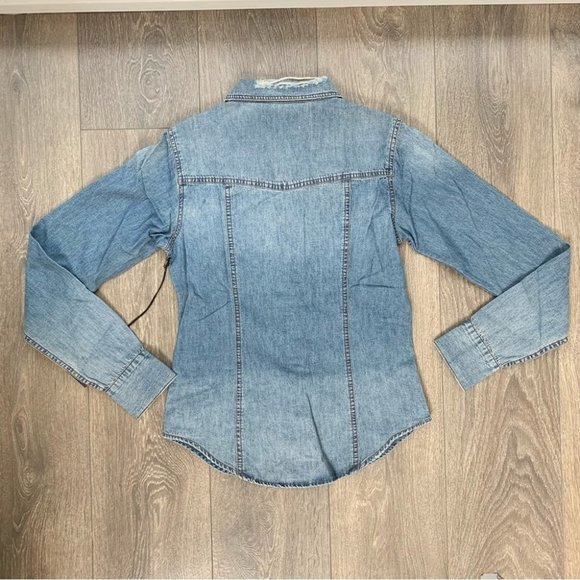 One Teaspoon Zeppelin Savannah Chambray Denim Shirt Button Down Distressed - Picture 15 of 16